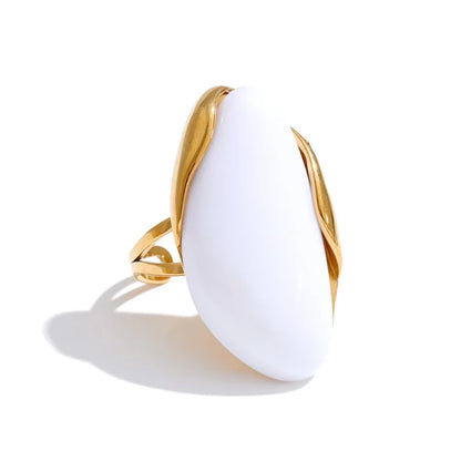 Yhpup Nuovo design Marrone Verde Beige Resina Anello geometrico regolabile PVD dorato Acciaio inossidabile Regalo di gioielli con dita antiruggine