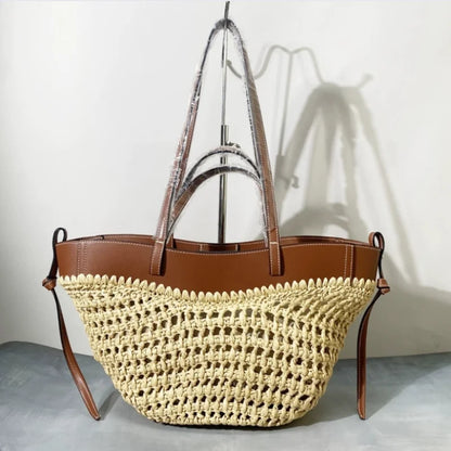 Borsa da donna in paglia intrecciata 2in1 Borsa da ascella in paglia con tracolla regolabile Borsa a tracolla per gnocchi di grande capacità per borsa a secchiello da spiaggia estiva