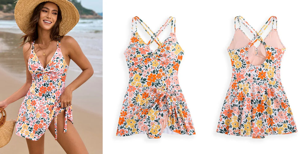 New digital printed twist pack cross skirt one-piece swimsuit conservative beach vacation one-piece swimsuit for women