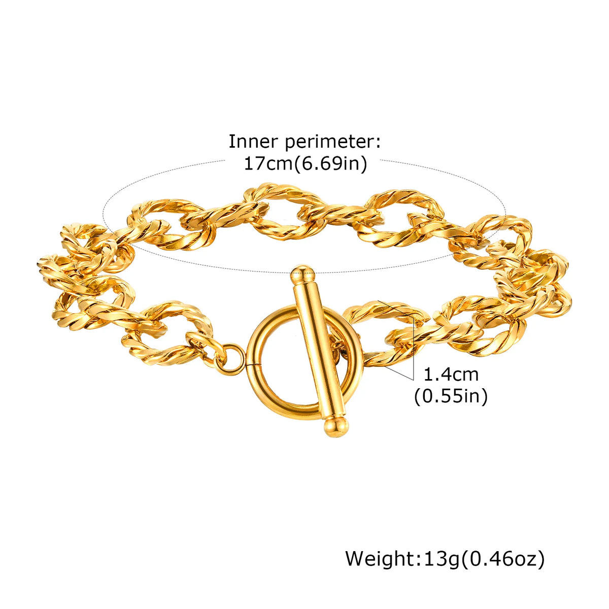 Braccialetti a ginocchiera robusti e audace da donna, bracciale a catena a maglie con fibbia OT in acciaio inossidabile placcato oro senza appannamento