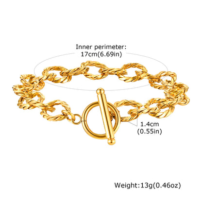 Braccialetti a ginocchiera robusti e audace da donna, bracciale a catena a maglie con fibbia OT in acciaio inossidabile placcato oro senza appannamento
