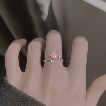 Anelli di apertura del fiore di zircone di lusso per le donne Cubic Zirconia Rosa Fiore di ciliegio Tulipano Anello da dito regolabile Gioielli da sposa