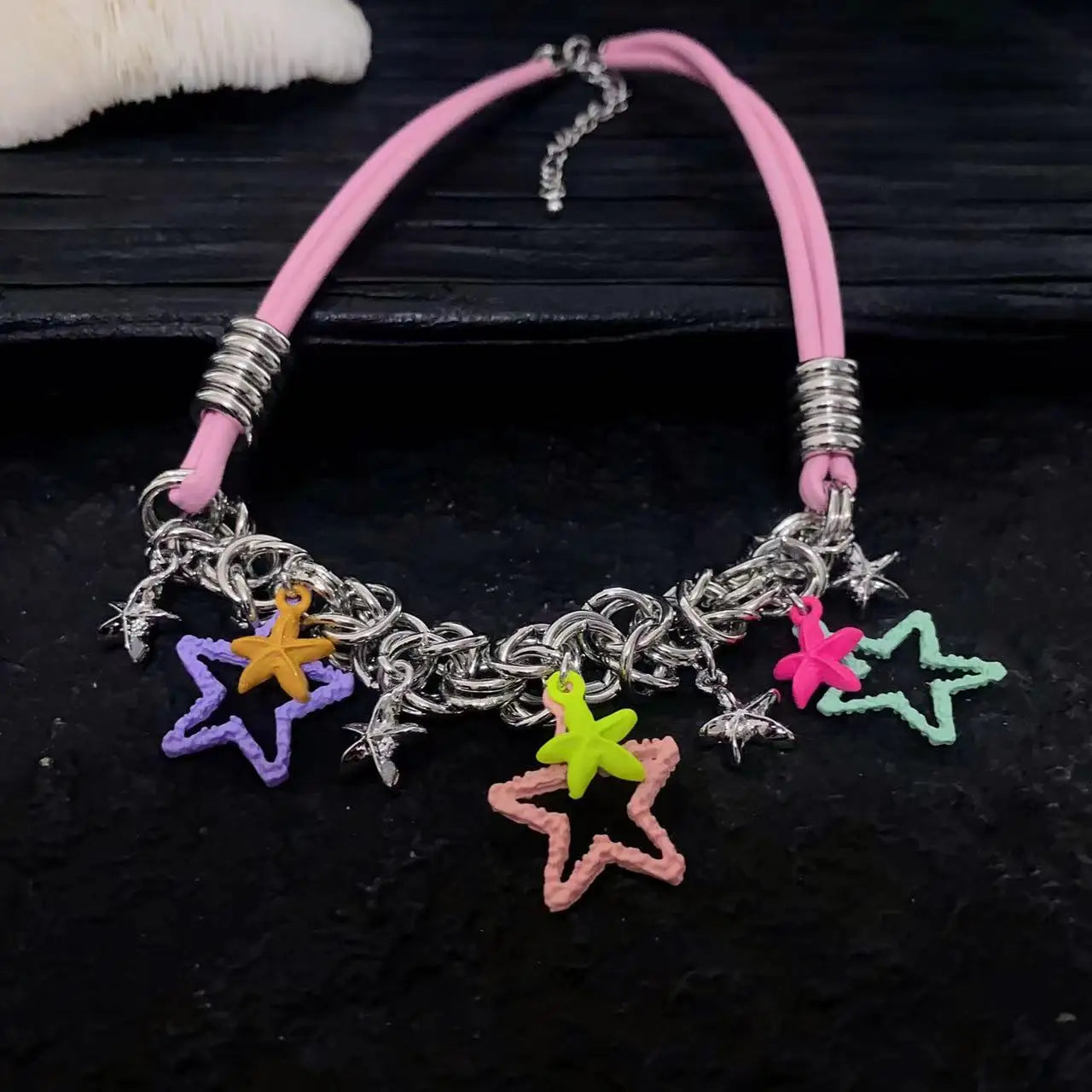 Collana scavata con paillettes a stella per donna Collana girocollo con nappe con strass intarsiati alla moda Accessori stile Y2k regalo