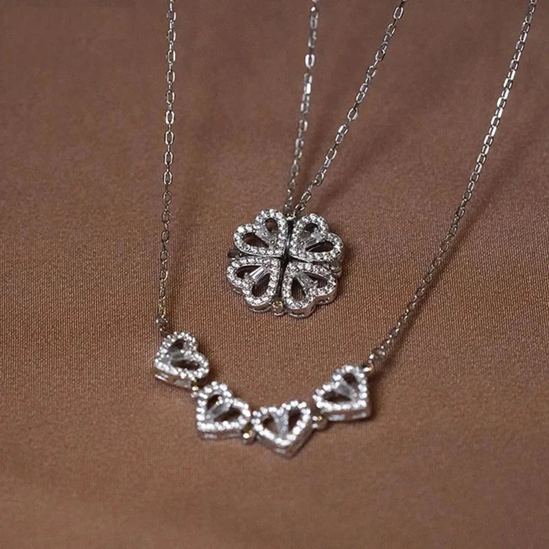 1pc a forma di cuore quadrifoglio ciondolo collana gioielli zircone donne amore catena clavicola regali apribile girocollo gioielli
