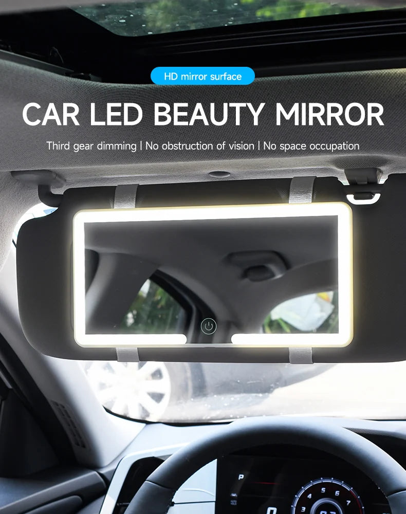 Fccemc Specchio per il trucco per visiera parasole per auto Touch screen a LED Luminosità regolabile Specchio per il trucco per interni auto Specchio per il trucco HD Specchio per il trucco di ricarica