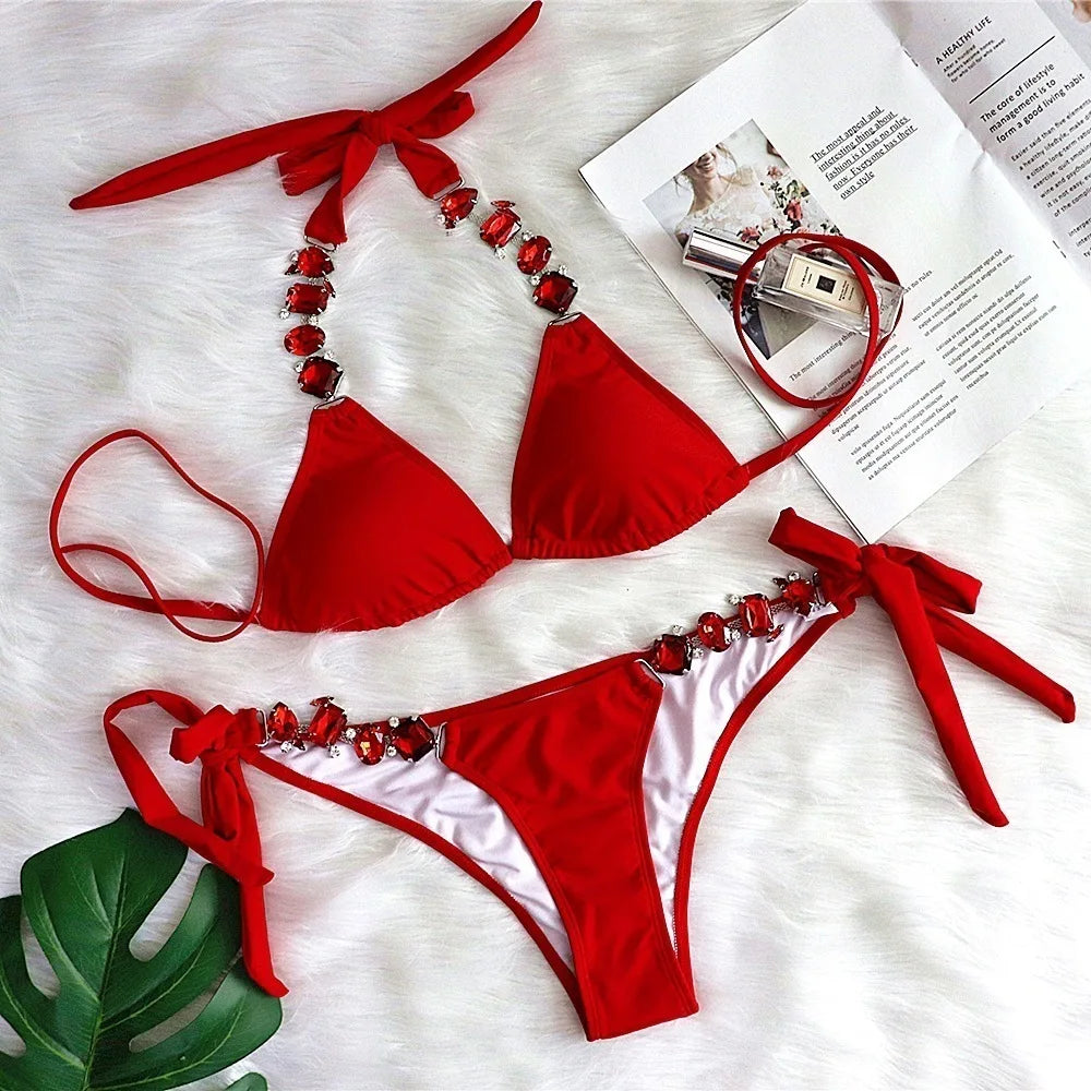 nuovo costume da bagno in due pezzi con strass 2026 cristallo di lusso perizoma Sexy perizoma Bikini Set costumi da bagno da donna costume da bagno Sexy da spiaggia