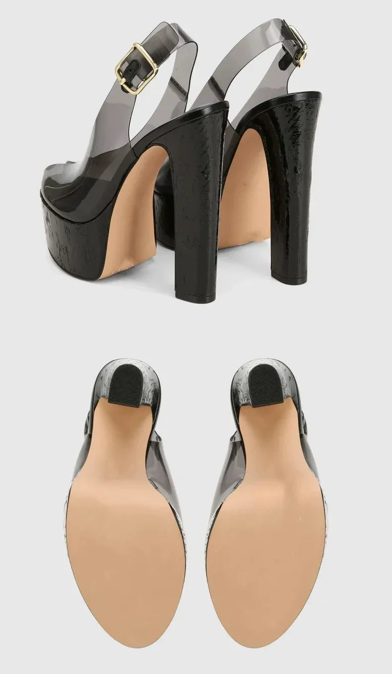Sandali estivi da donna con tacco alto e suola spessa, sandali trasparenti alla moda per taglie forti da donna 34-44.