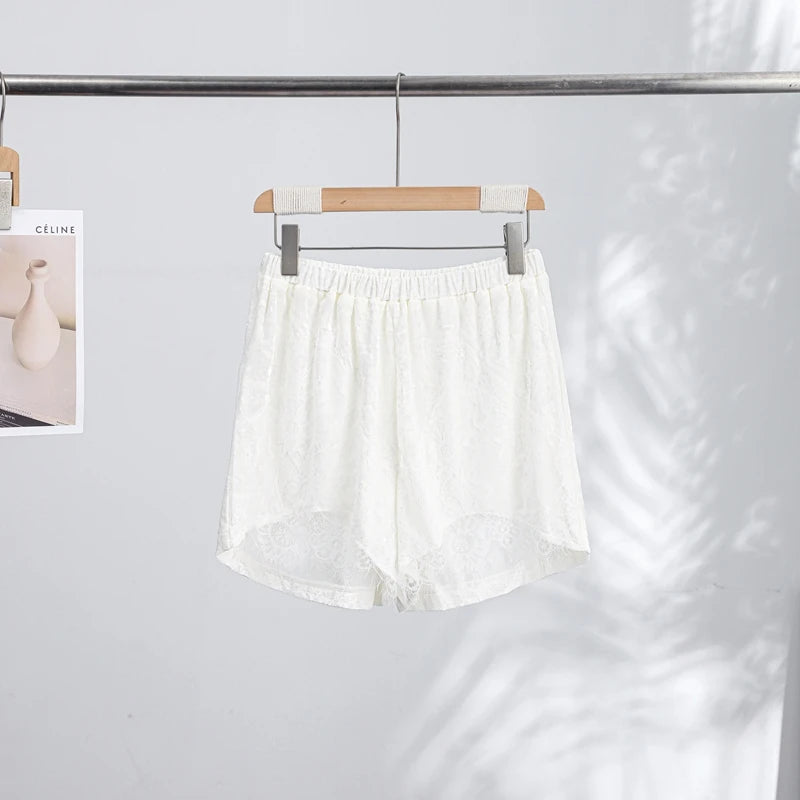 Pantaloncini Verdi in Velluto con Bordo in Pizzo, Casual da Donna a Vita Alta, Gamba Dritta, Nuovi Modelli 2026, Outfit Estivo da Spiaggia per Vacanze