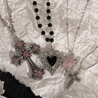 Y2K Sweet Cool Girl Collana con ciondolo croce creativa personalizzata con amore, adatta per l'uso quotidiano