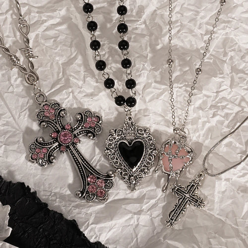 Y2K Sweet Cool Girl Collana con ciondolo croce creativa personalizzata con amore, adatta per l'uso quotidiano
