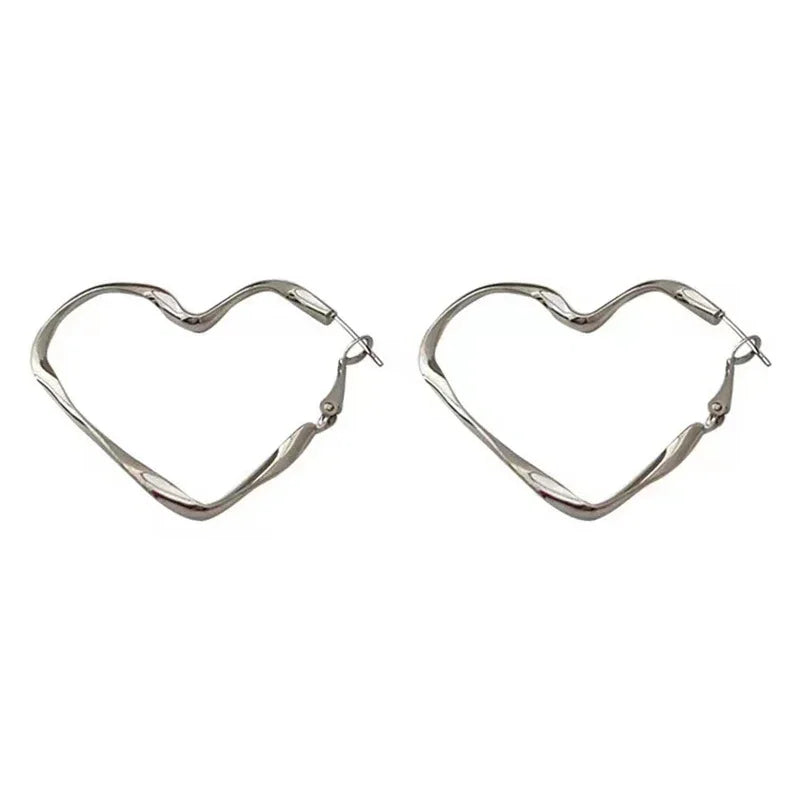 1 paio di orecchini a cerchio con ciondolo a forma di cuore cavo grande da donna, moda esagerata, design a forma di cuore, polsino per regalo di gioielli per ragazze