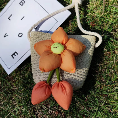Borsa a tracolla per bambina estiva fatta a mano borsa a tracolla per bambini in paglia di fiori borsa a tracolla per bambini chiavi per bambini portamonete Mini borsa da principessa carina