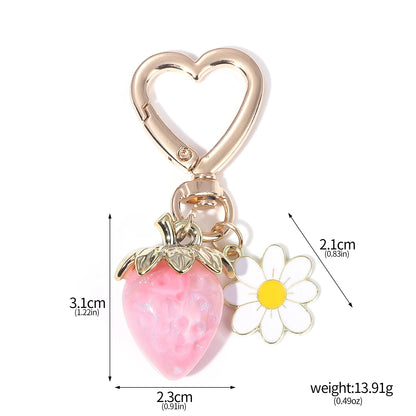 Simpatico portachiavi con ciondolo a forma di borsa con fragola, cuore Kawaii, fiore, margherita, portachiavi per donne, ragazze, borsa, ciondolo, accessori regalo
