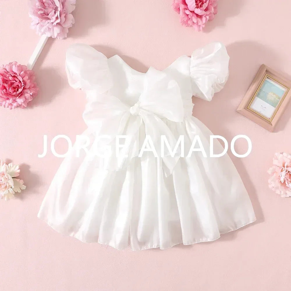 Completi Estivi Coordinati per Gemelle, Body a Maniche Corte con Grande Fiocco, Abiti Principessa con Schiena Scoperta, Abbigliamento per Bambine H0404