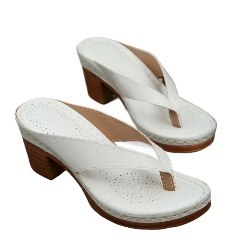 Sandales d'été pour femmes de haute qualité, nouvelle mode, couleur unie, bout ouvert, talons hauts, décontractées, tongs de plage, Zapatos Mujer