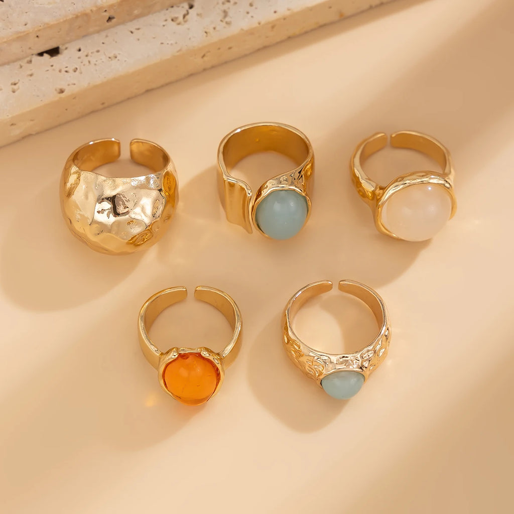Ingemark 5 Pz/set Retro Color Oro Irregolare Anello di Metallo per Le Donne Della Boemia Aperto Regolabile Anello Ampio Estetico Y2K Regalo Dei Monili