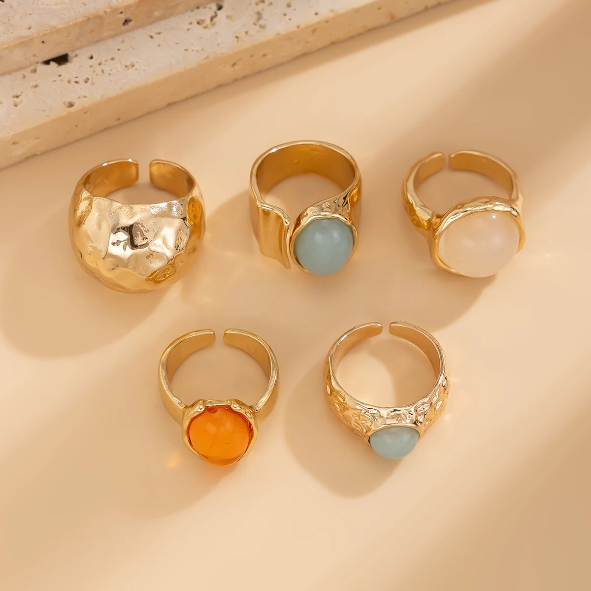 Ingemark 5 Pz/set Retro Color Oro Irregolare Anello di Metallo per Le Donne Della Boemia Aperto Regolabile Anello Ampio Estetico Y2K Regalo Dei Monili