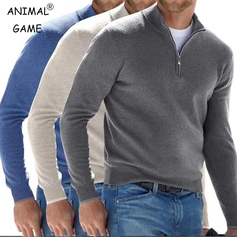Felpa da uomo autunno Pullover caldo Tinta unita Mezza cerniera Maglione casual Slim scollo a V Manica lunga Felpe da uomo Top invernale
