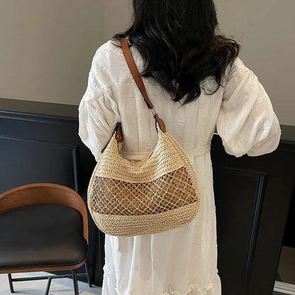 Borsa a Spalla da Donna con Tracolla Regolabile, Borsa da Viaggio in Paglia Intrecciata, Borsa a Mano alla Moda, Borsa Estiva Quotidiana da Donna