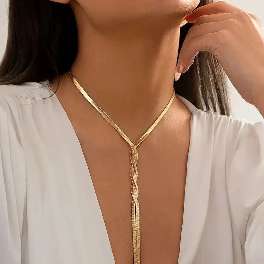 Sexy Goth regolabile piatto serpente collana a catena lunga per le donne Vintage Weave Twisted Link Choker petto gioielli collo estetico nuovo