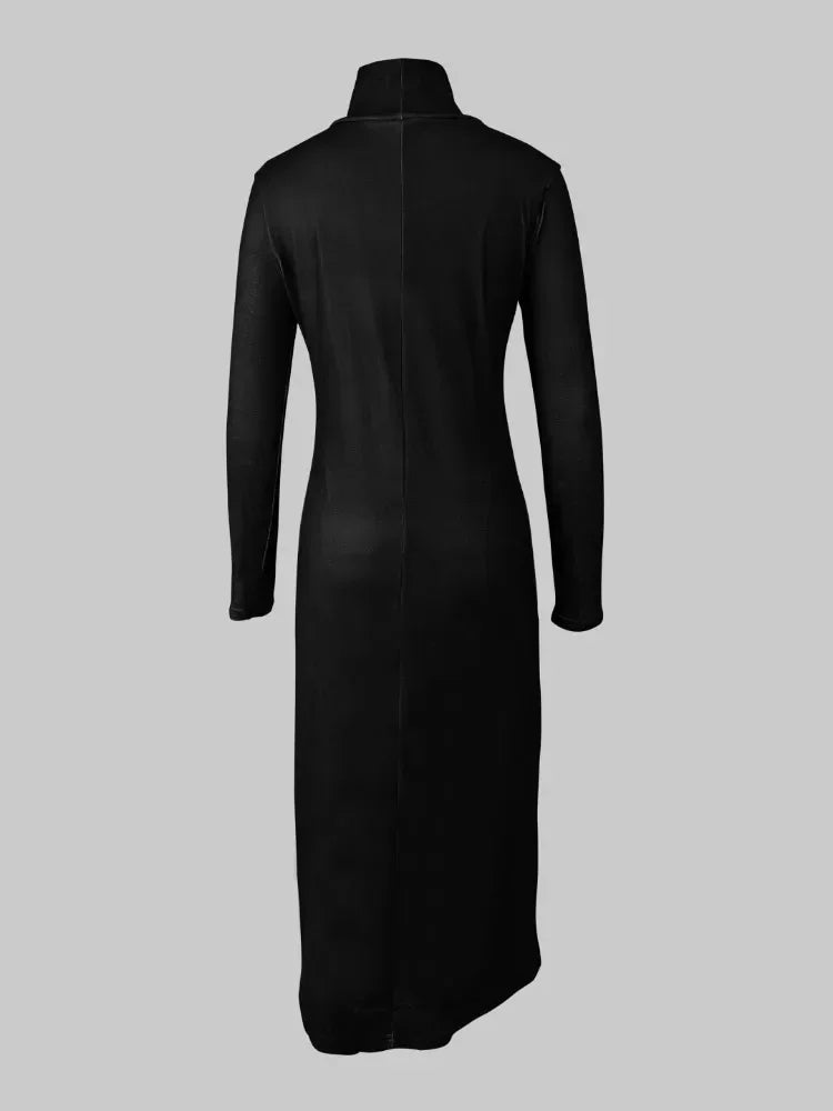 Modigirl Inverno Donna Pullover lavorato a maglia Top 2024 Fiore nero Design Slim Fit Asimmetrico Collo alto Maglioni lunghi per donna