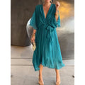 Abiti da festa eleganti in chiffon solido per le donne Sexy scollo a V maniche a pipistrello Lace Up Ruffles Abito lungo irregolare Abito casual Femme