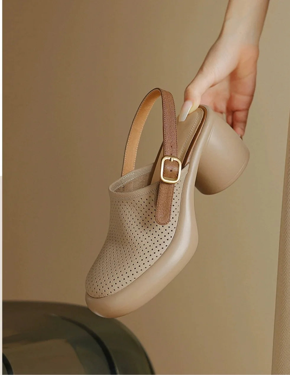 Sandali estivi Punta tonda Scava fuori Sandali con tacco alto per donna Sandali con plateau Zapatos Mujer Tacco grosso Scarpe di pelle di pecora Verde