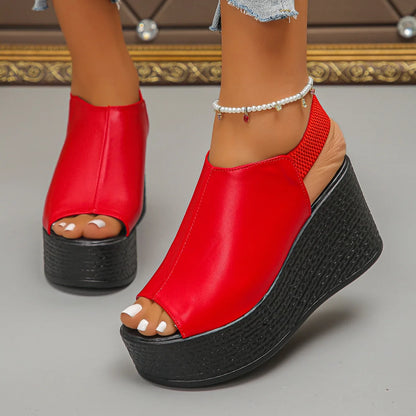 Damen-Sandalen, hochwertige Keilsandalen aus Leder, Sommer, Damen, 2025, neue Plattform-High Heels, sexy, offene Zehen, elegante Sandalen