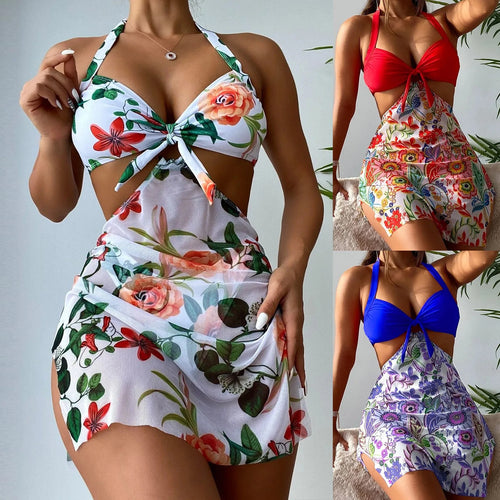 Vendita calda Bikini Set per adolescenti costume da bagno donna Plus Size Strap Wrap Pad stampe a vita alta Bikini Set perizoma costume da bagno