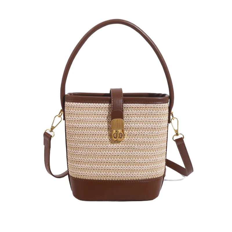 Tendenze moda donna borsa a secchiello di paglia donna estate borse a tracolla tessute a mano borsa per la spesa da donna nuove borse da spiaggia borse