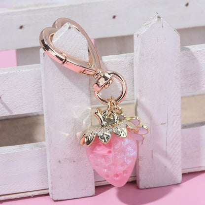 Simpatico portachiavi con ciondolo a forma di borsa con fragola, cuore Kawaii, fiore, margherita, portachiavi per donne, ragazze, borsa, ciondolo, accessori regalo