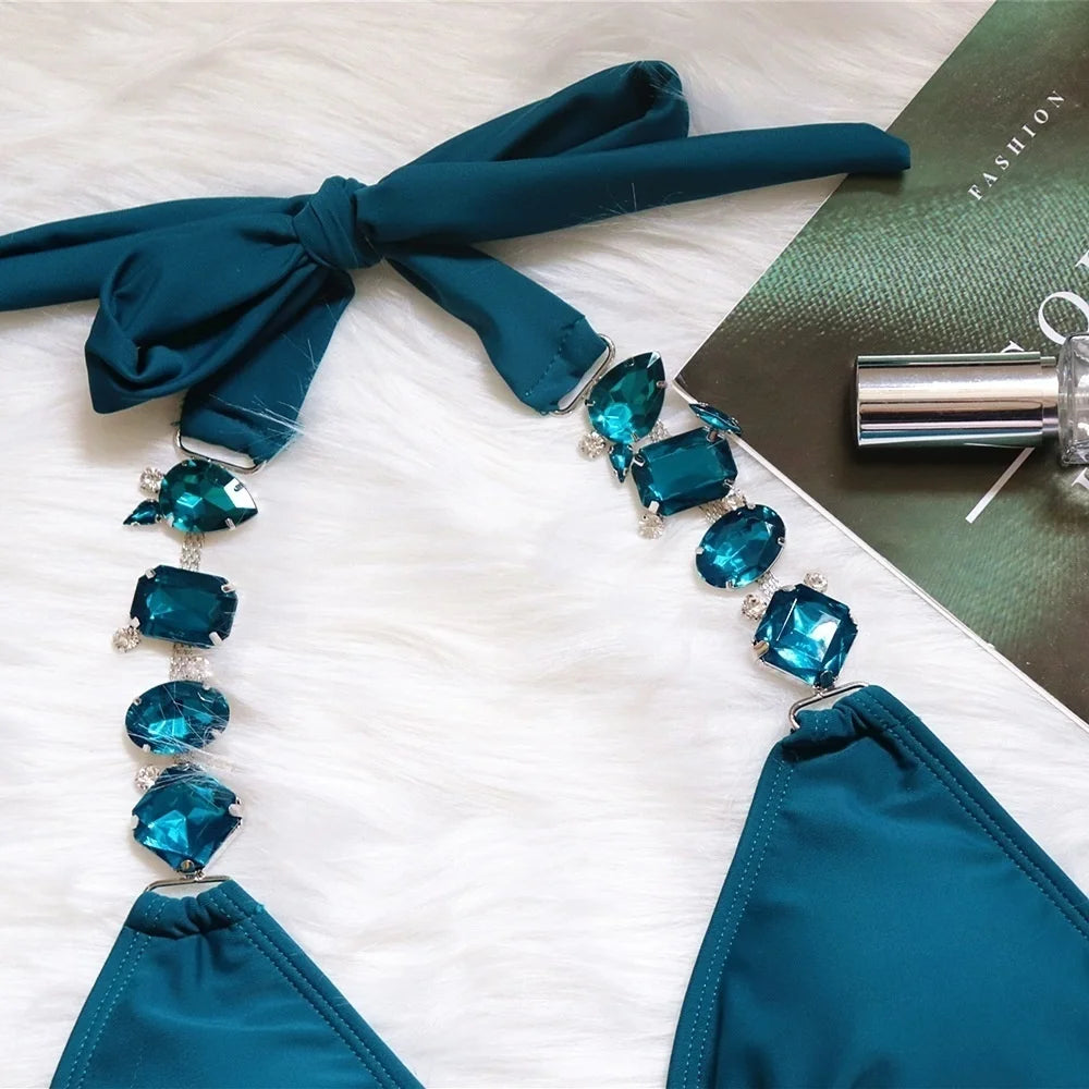 nuovo costume da bagno in due pezzi con strass 2026 cristallo di lusso perizoma Sexy perizoma Bikini Set costumi da bagno da donna costume da bagno Sexy da spiaggia