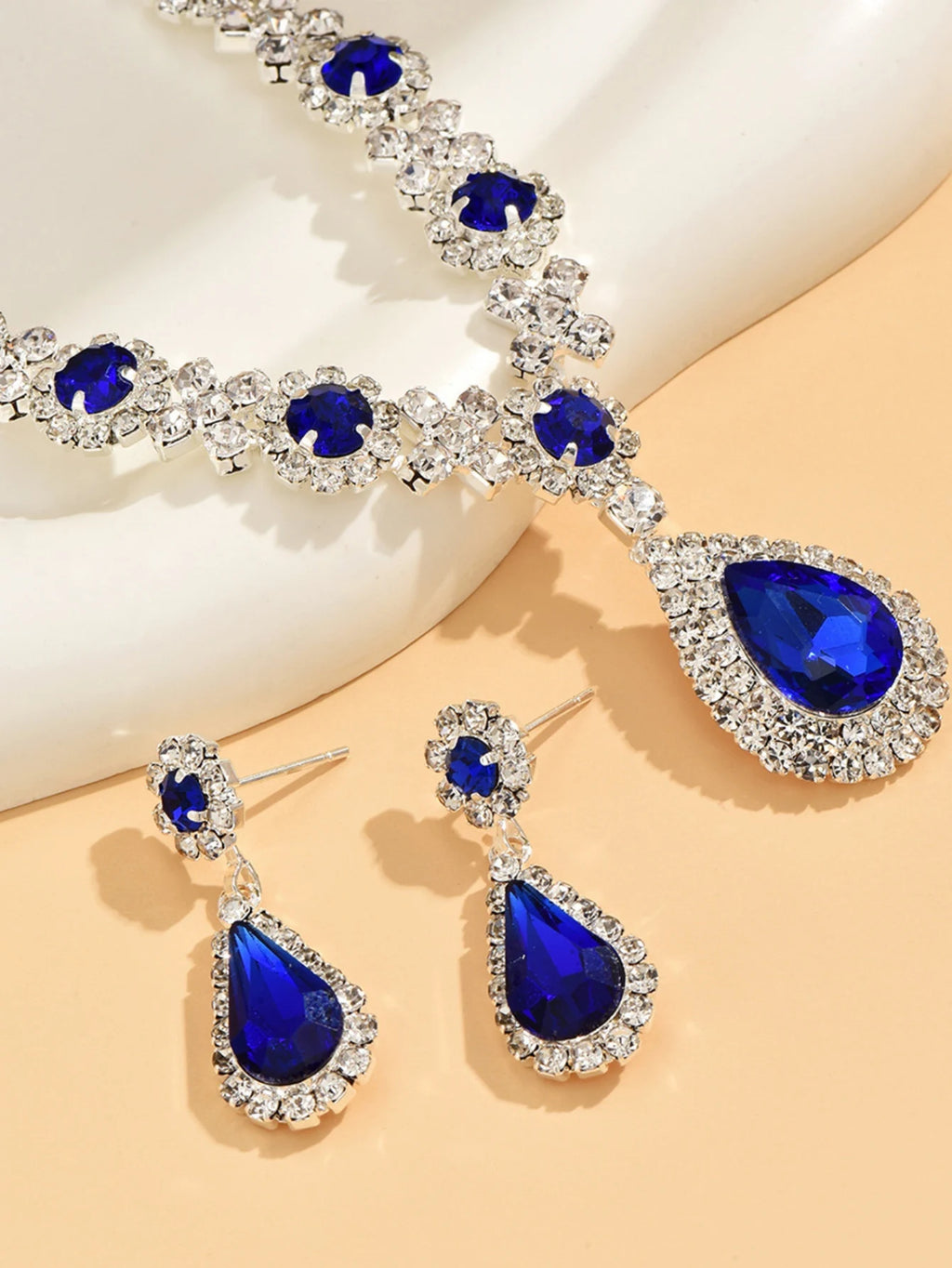 3 pezzi di collana da donna con gocce di cristallo e orecchini set per accessori per abiti da sera da sposa