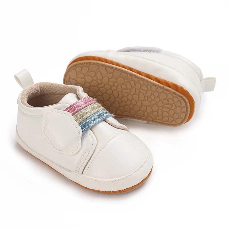 Scarpe da passeggio per bambini, sneakers con stampa e fiocco, calzature casual con suola morbida per neonati da 0 a 18 mesi