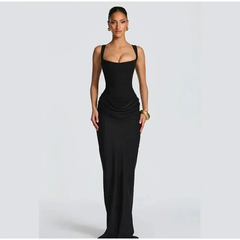 Mini abito da donna con scollo a V e scollo all'americana senza schienale Moda senza maniche a vita alta Abiti aderenti 2025 Nuova estate Lady Party Holiday Robes