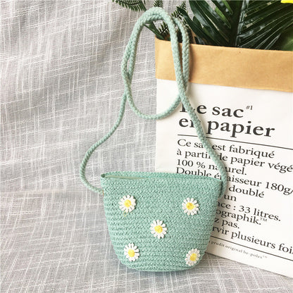 Borsa a tracolla in tessuto di paglia per bambini estivi belle ragazze borse portamonete piccole borse a tracolla per bambini Mini portafoglio principessa