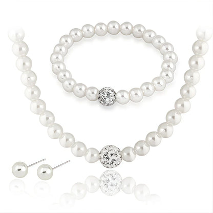 3 pezzi di perle finte palla di fuoco collana braccialetto orecchino set di gioielli con perno colore argento pietra di cristallo elegante regalo di gioielli da sposa