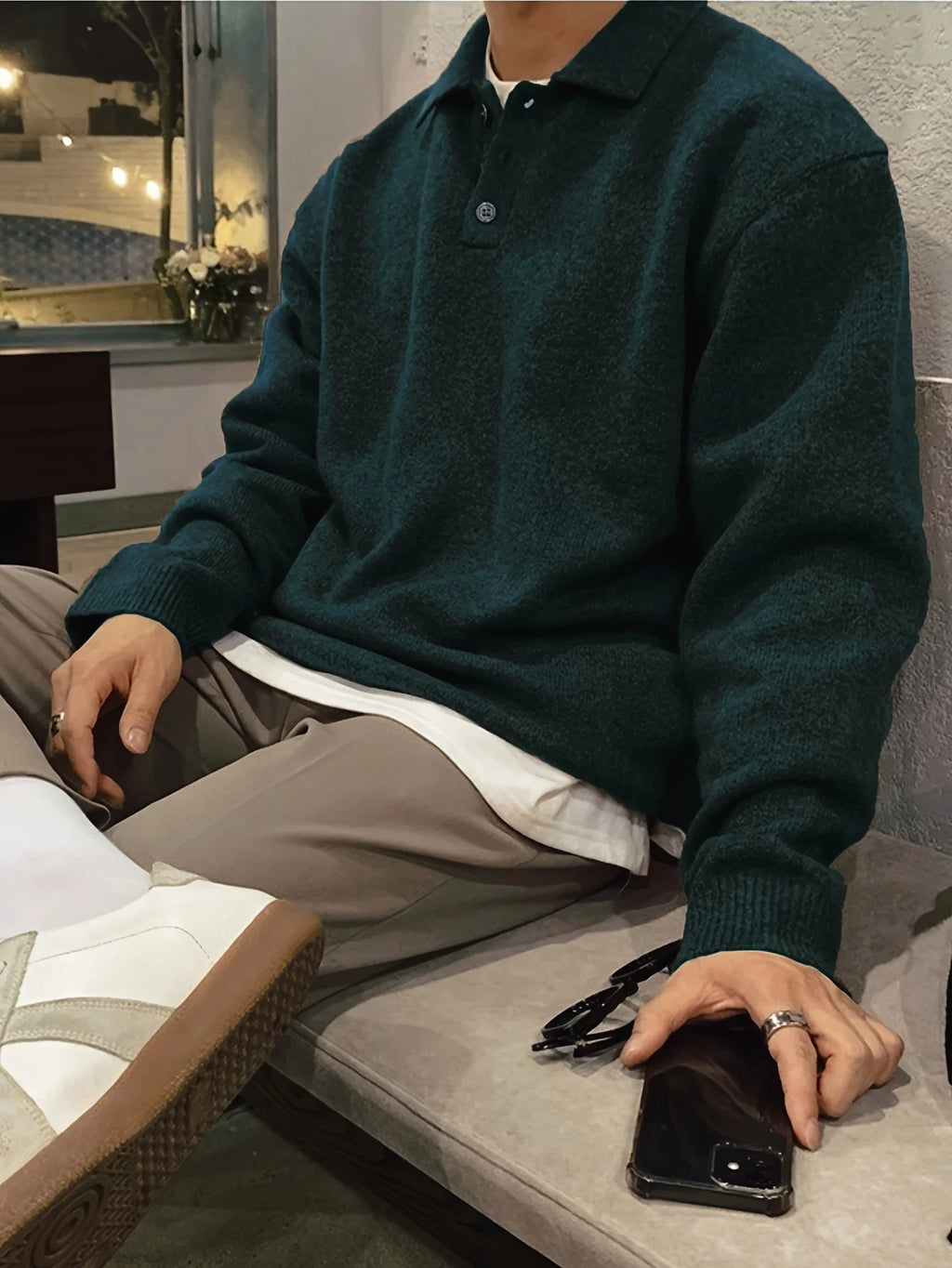 LVLAEA Camicia a maniche lunghe da uomo Tinta unita Risvolto Colletto abbottonato Autunno Inverno Pigiama Moda calda Vestibilità ampia Stile vecchio denaro