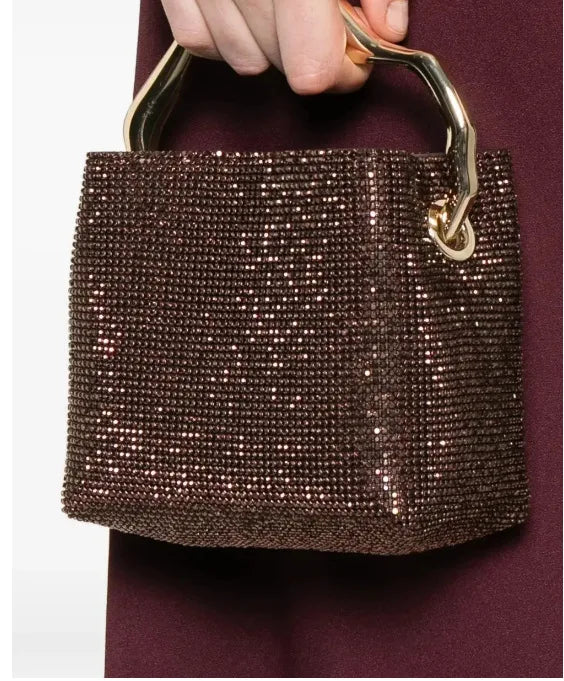Borsa a secchiello di lusso in raso da donna, borsa a mano con strass scintillanti e cristalli, pochette da sera per matrimonio e feste, borsa a tracolla