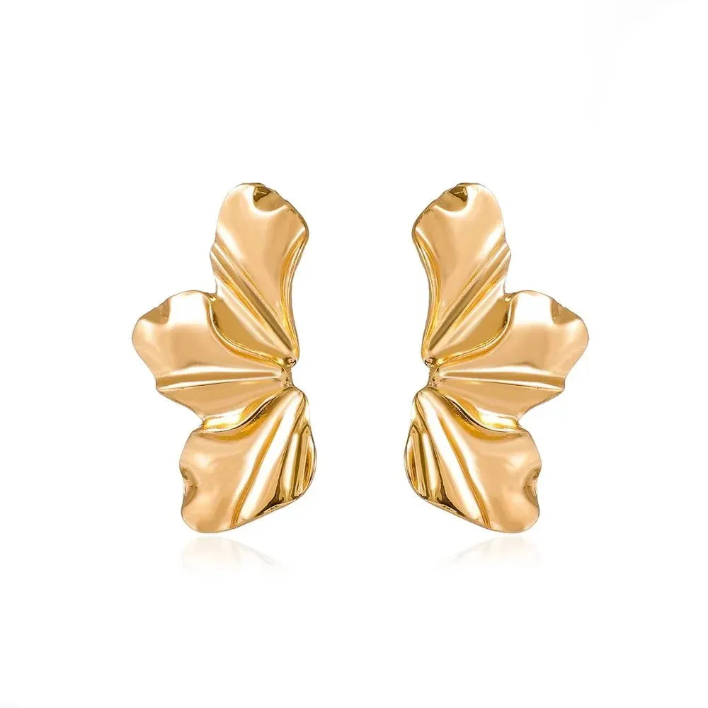 Orecchini a bottone a forma di fiore in metallo grande per le donne Orecchini a bottone da donna di forma irregolare esagerata color oro Gioielli in argento
