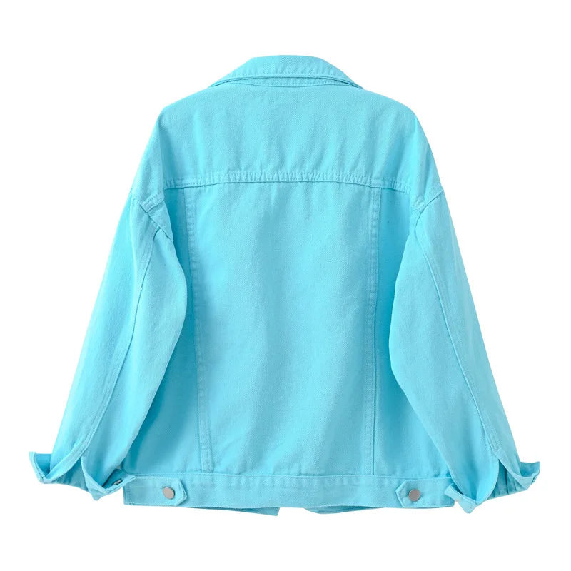 Giacca di jeans rosa Cappotto con risvolto monopetto primavera autunno da donna Moda Verde Nero Rosso Blu Capispalla Cappotto di jeans femminile
