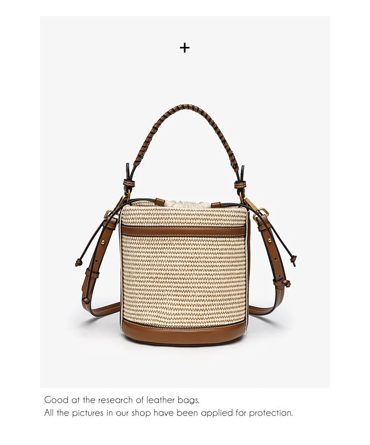 Borsa a secchiello in paglia di moda Borse da donna in tessuto Borse a tracolla con pannelli firmati Borse a tracolla piccole da spiaggia estive casual sac