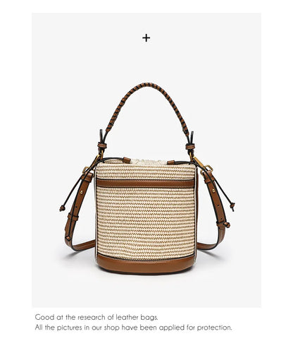 Borsa a secchiello in paglia di moda Borse da donna in tessuto Borse a tracolla con pannelli firmati Borse a tracolla piccole da spiaggia estive casual sac