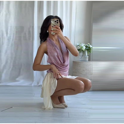 Abito da festa in pelle con ritaglio sexy Guaina senza maniche Lunghezza pavimento Scava fuori Bustier Abito aderente Abiti da sera con cerniera divisa sul retro