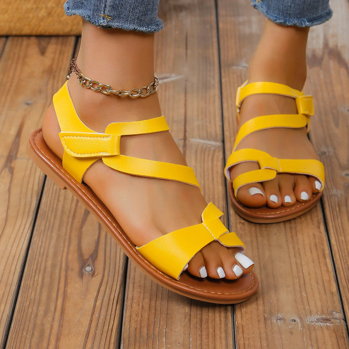 Sandali romani estivi Donna Tipo semplice Sandali piatti open toe Moda Scarpe eleganti comode colorate Taglia 44