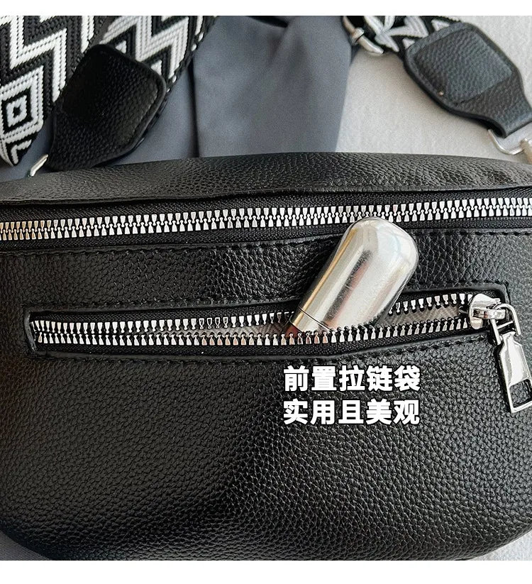 Marsupio da donna Marsupio da strada multitasche Borsa da petto in pelle PU Borsa a tracolla con tracolla larga alla moda Borse a tracolla solide retrò
