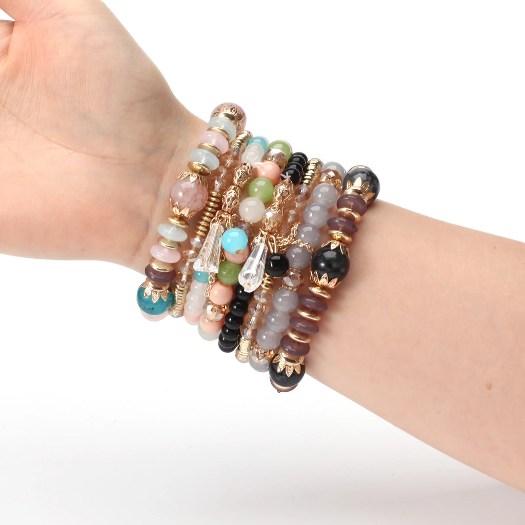 Braccialetti bohémien con perline impilabili per donna Braccialetti elasticizzati con ciondolo a forma di braccialetto multistrato