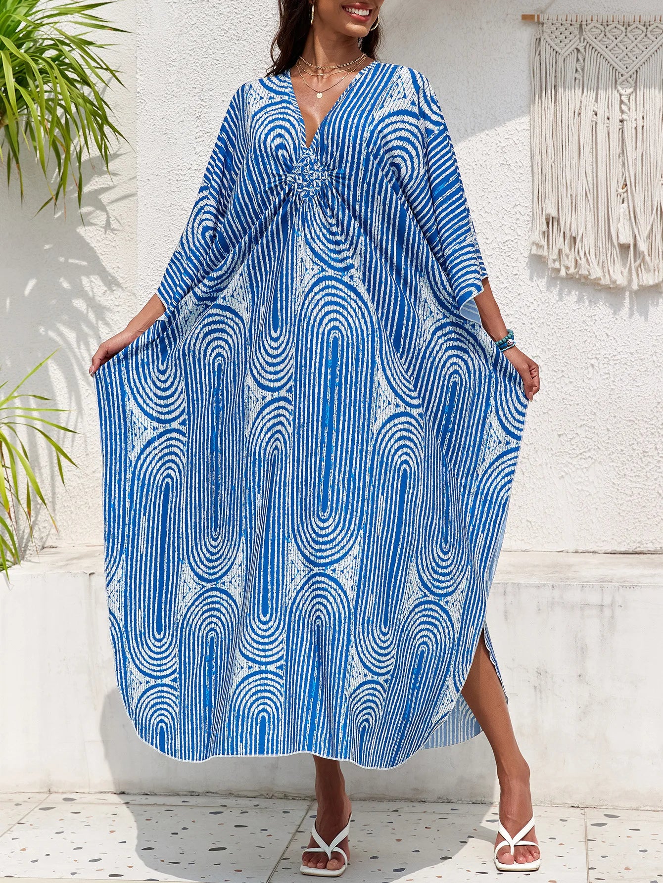 Abiti caftano da donna con stampa floreale taglie forti Costume da bagno taglie forti Copricostume estivo Abito da spiaggia caftano loungewear