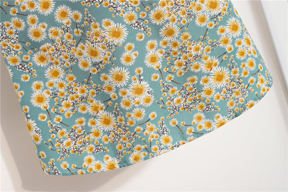 Mini abiti da donna Moda estiva Abiti femminili Stampa Abiti in chiffon floreale Abito casual con maniche corte a pieghe arricciate