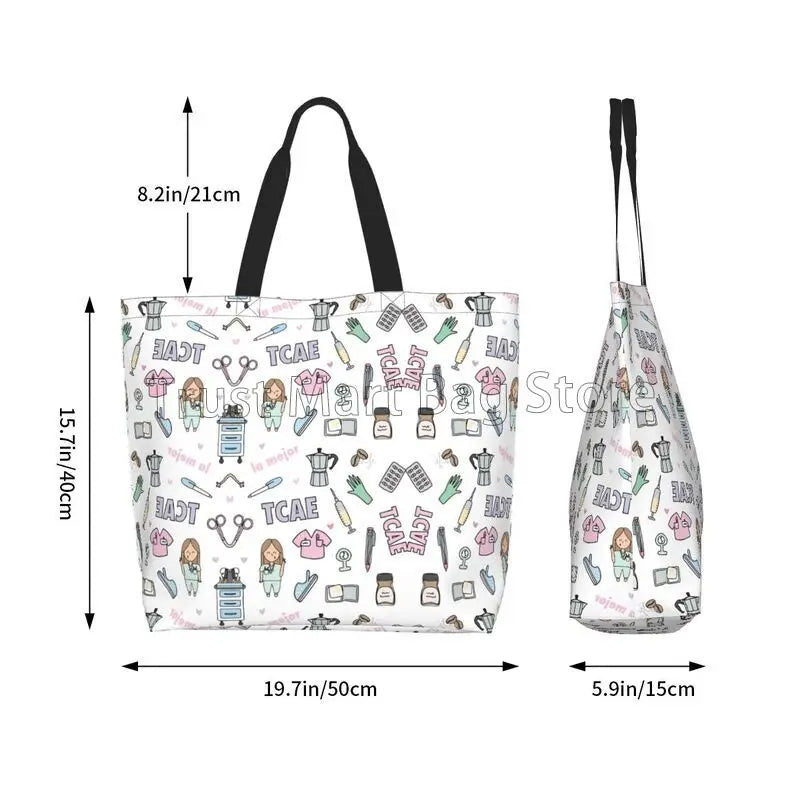 Personalizzato Enfermera En Apuros Dottore Infermiera Medica Borsa a tracolla Tote Bag di grande capacità Borse per le donne Borse per la spesa